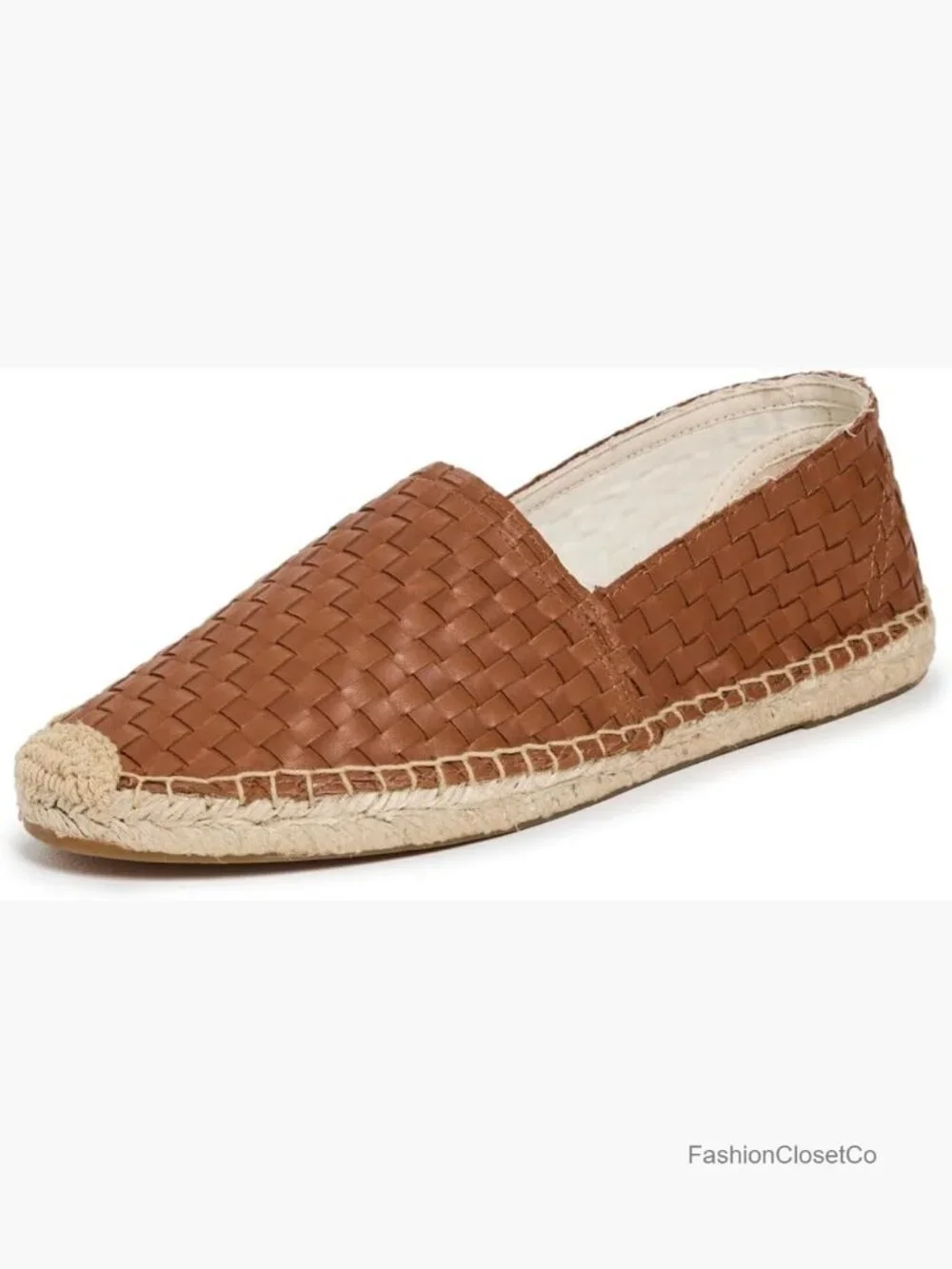 Woven Leather Platform Wedge Espadrilles - Slip-On Loafers